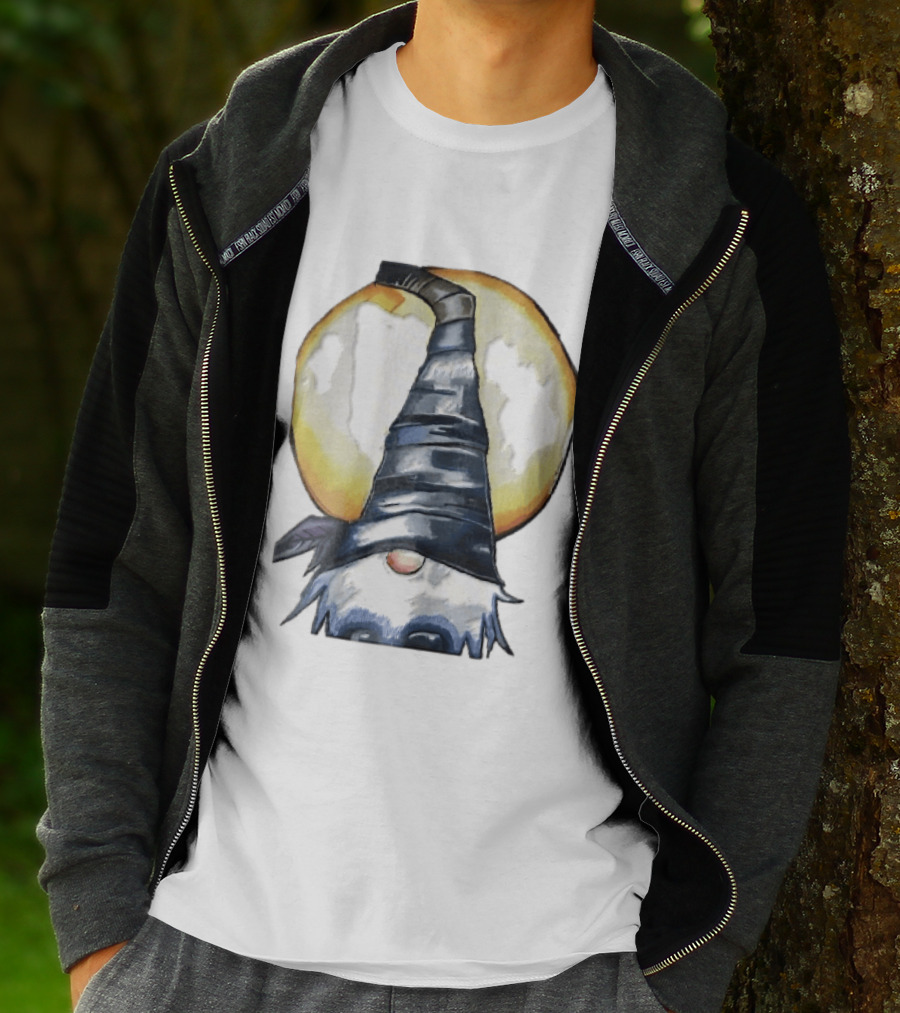 Vichys Cartoon Halloween Witch Gnome Moon Glow Hat T-Shirt