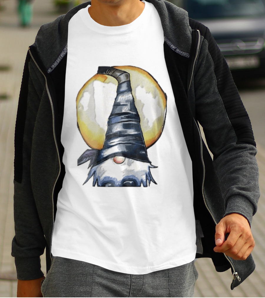 Vichys Cartoon Halloween Witch Gnome Moon Glow Hat T-Shirt