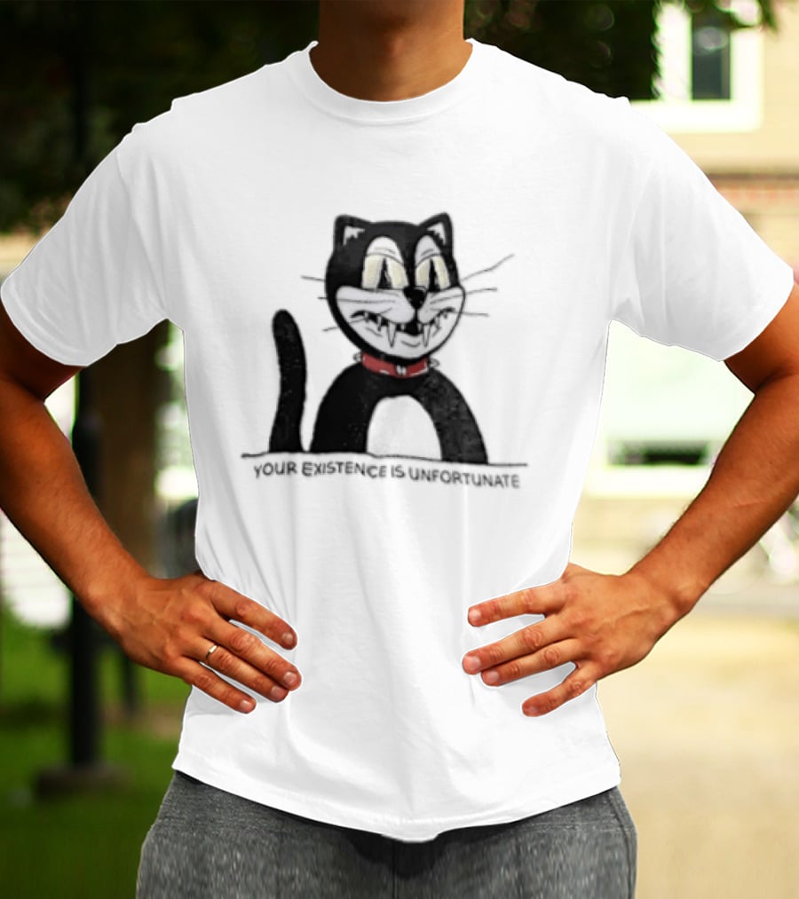 Your Existence Is Unfortunate Cat With Dark Whiskers And Red Collar T-Shirt