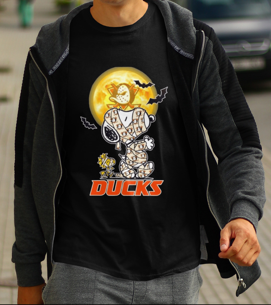 Anaheim Ducks X Snoopy And Woodstock Cosplay Mummy Halloween T-Shirt