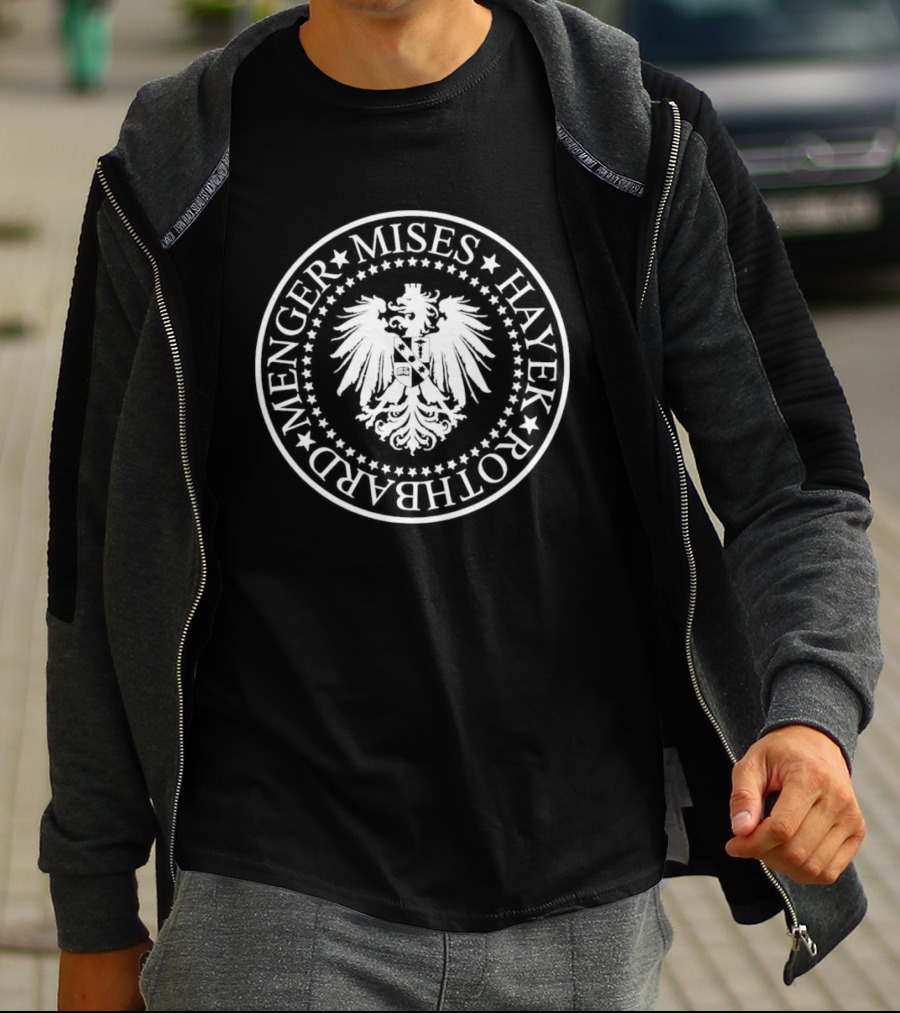 Austrian School Of Economics Mises Hayek Rothbard Menger Crest T-Shirt