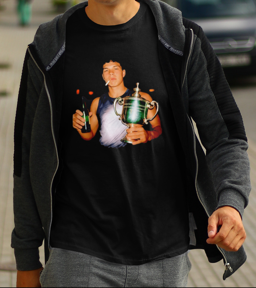 Ben Shelton Celebrating Victory With Beer And Trophy T-Shirt