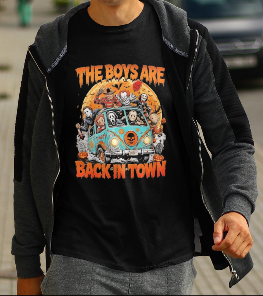 The Boys Are Back In Town Halloween Horror Movie Characters Van Nightmare T-Shirt