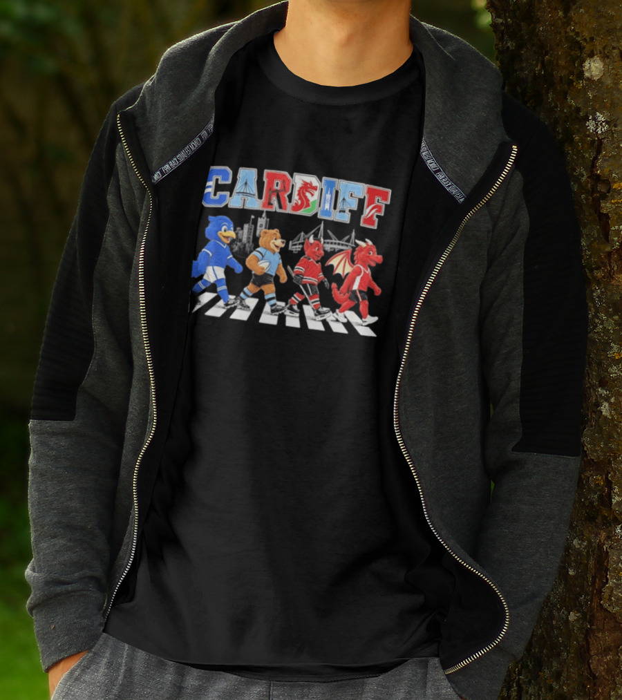Cardiff Sports Abbey Road Parody With Cartoon Animals Crossing T-Shirt