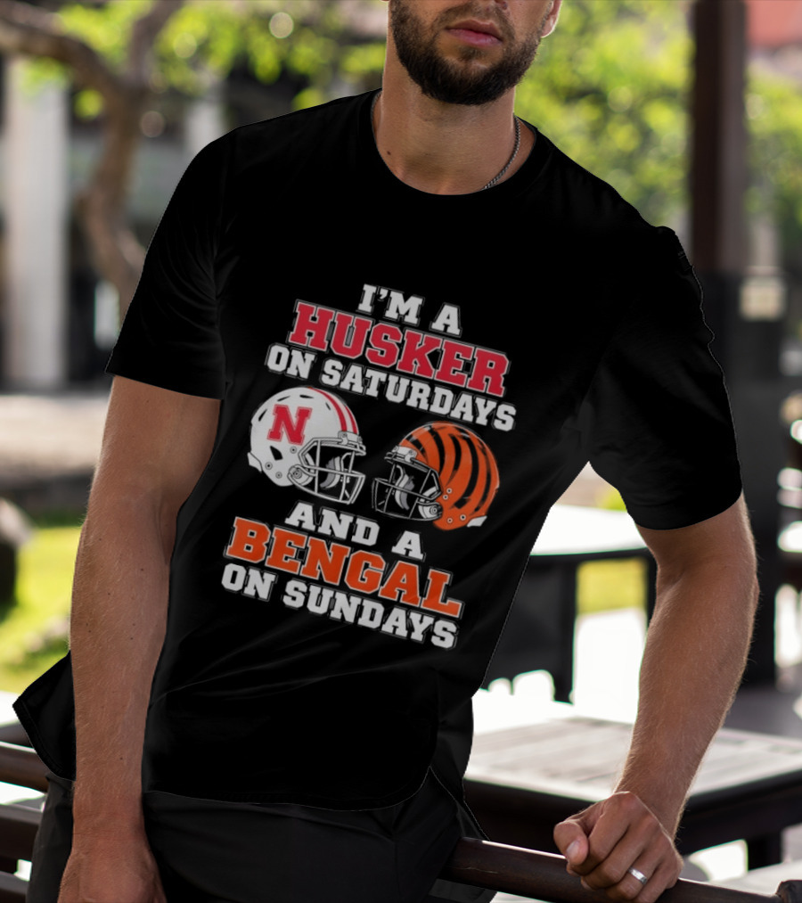 I'm A Husker On Saturdays And A Bengal On Sundays Football Helmet Team Pride T-Shirt