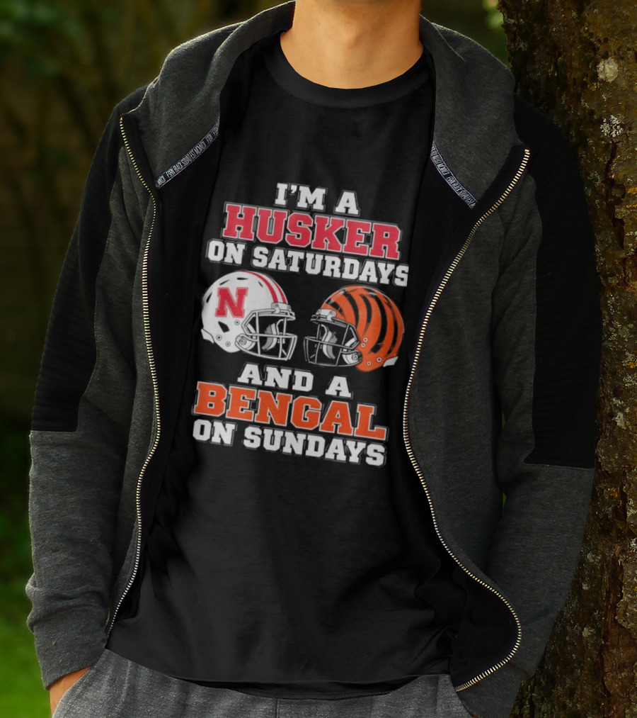 I'm A Husker On Saturdays And A Bengal On Sundays Football Helmet Team Pride T-Shirt