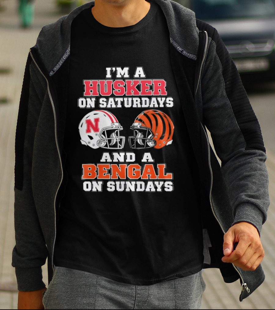 I'm A Husker On Saturdays And A Bengal On Sundays Football Helmet Team Pride T-Shirt