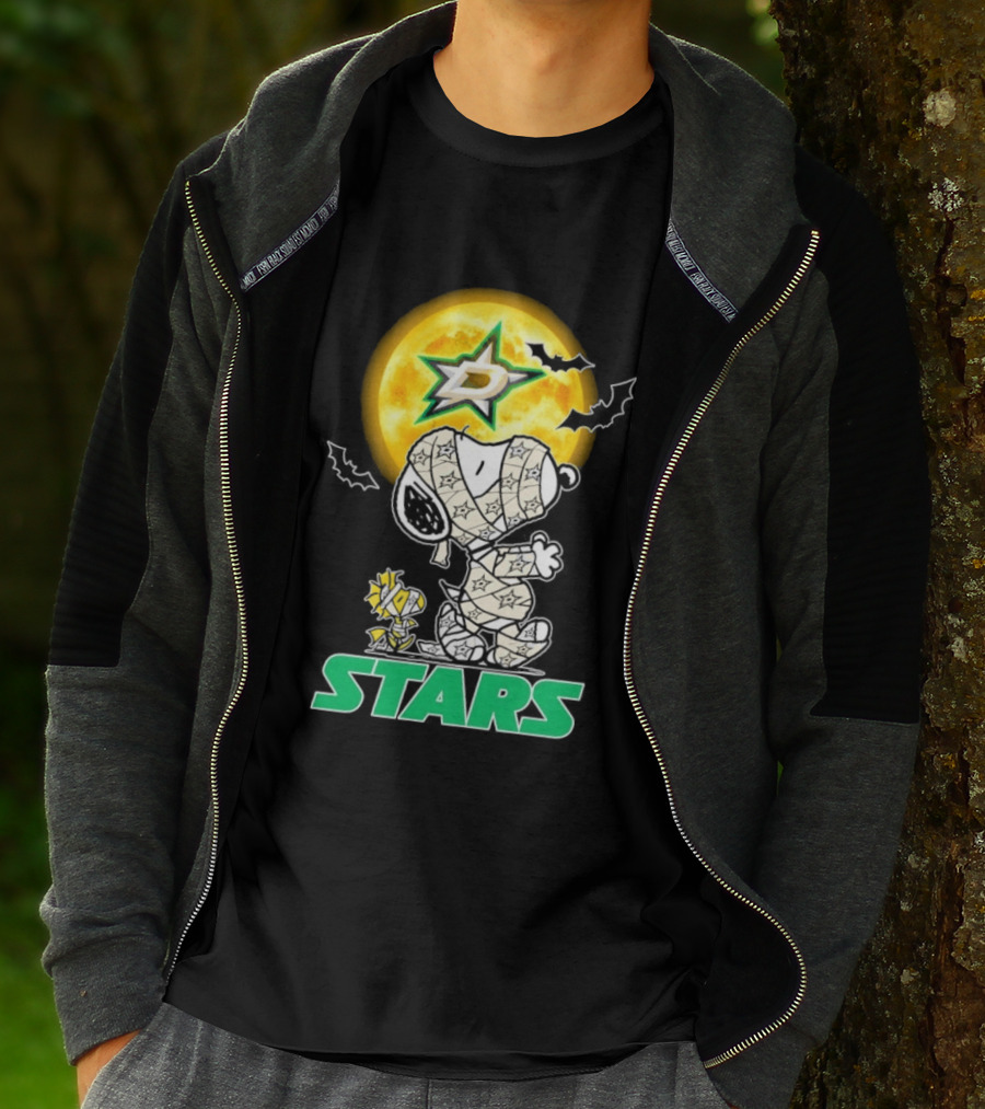 Dallas Stars Snoopy Woodstock Halloween Mummy Moon Bats T-Shirt