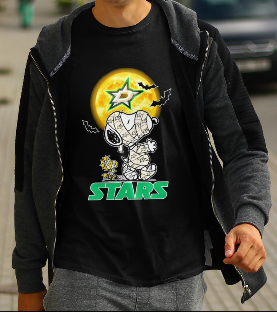 Dallas Stars Snoopy Woodstock Halloween Mummy Moon Bats T-Shirt