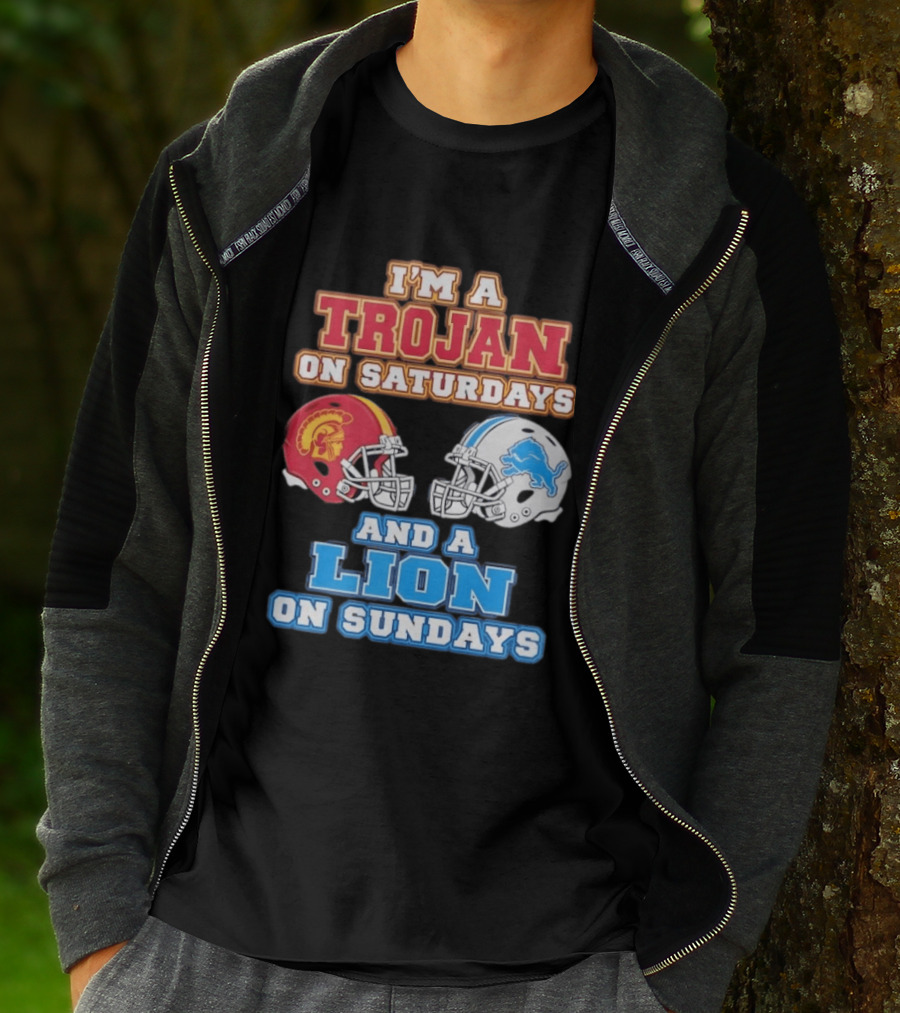 USC Trojan On Saturdays And Detroit Lion On Sundays Football Fan Gear T-Shirt