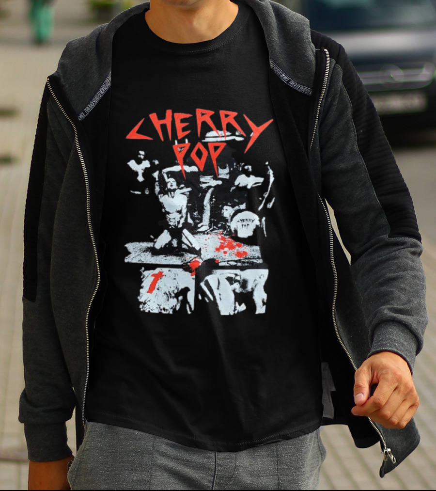 Iamjmsn Store Cherry Pop Black Vintage Rock Aesthetic T-Shirt