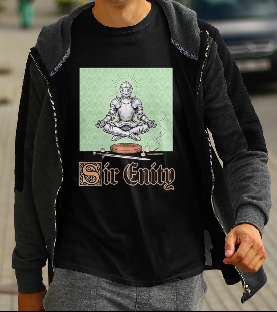 Sir Enity Knight In Meditation With Vintage Design And Candle Accents T-Shirt