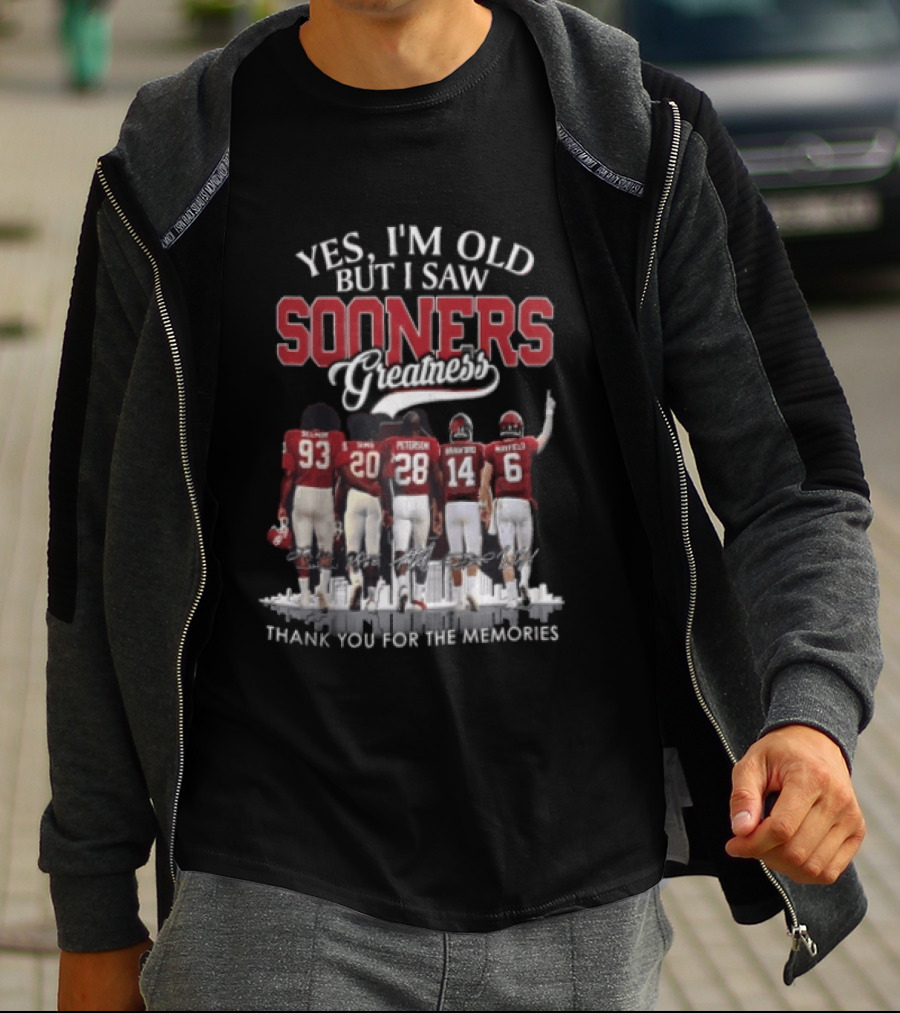 Yes I'm Old But I Saw Sooners Greatness Thank You For The Memories Boz Selmon Peterson Bradford Mayfield T-Shirt