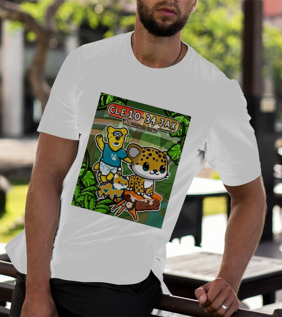 CornDoggy Sports CLE 10 34 JAX Cleveland Browns Vs Jacksonville Jaguars Cartoon Animals T-Shirt