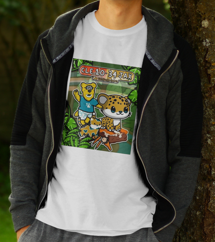 CornDoggy Sports CLE 10 34 JAX Cleveland Browns Vs Jacksonville Jaguars Cartoon Animals T-Shirt