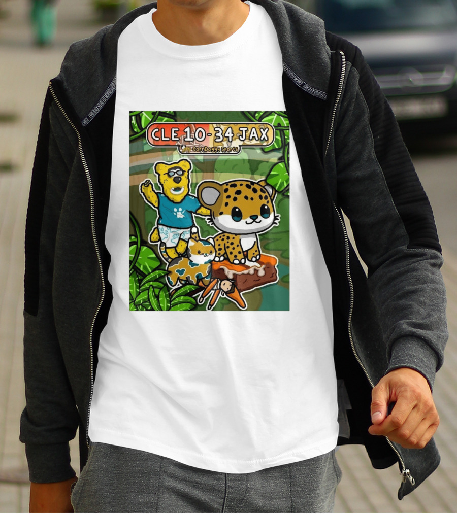 CornDoggy Sports CLE 10 34 JAX Cleveland Browns Vs Jacksonville Jaguars Cartoon Animals T-Shirt