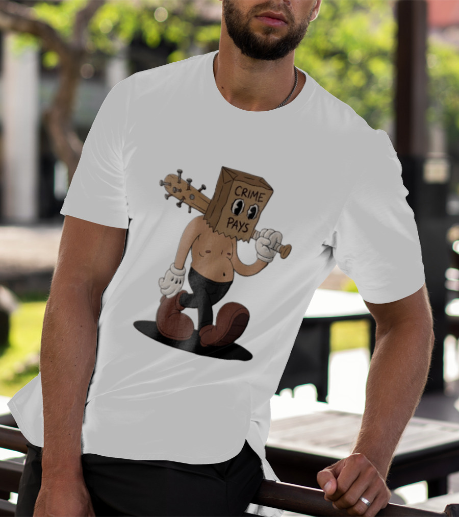 Crime Pays Cartoon Character With Spiked Bat T-Shirt