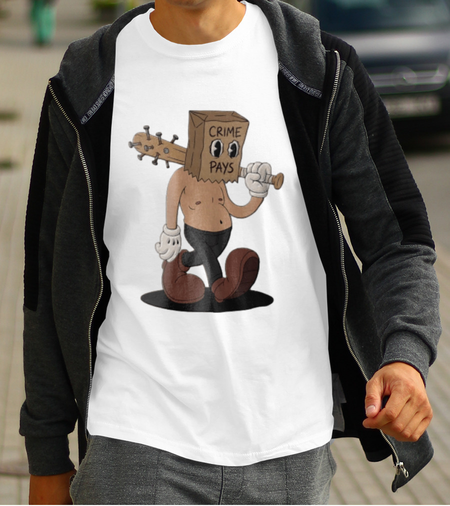 Crime Pays Cartoon Character With Spiked Bat T-Shirt