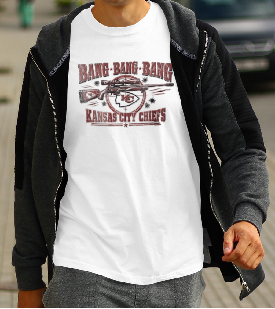 Kansas City Chiefs Bang Bang Bang Sniper Rifle Bullet Holes T-Shirt