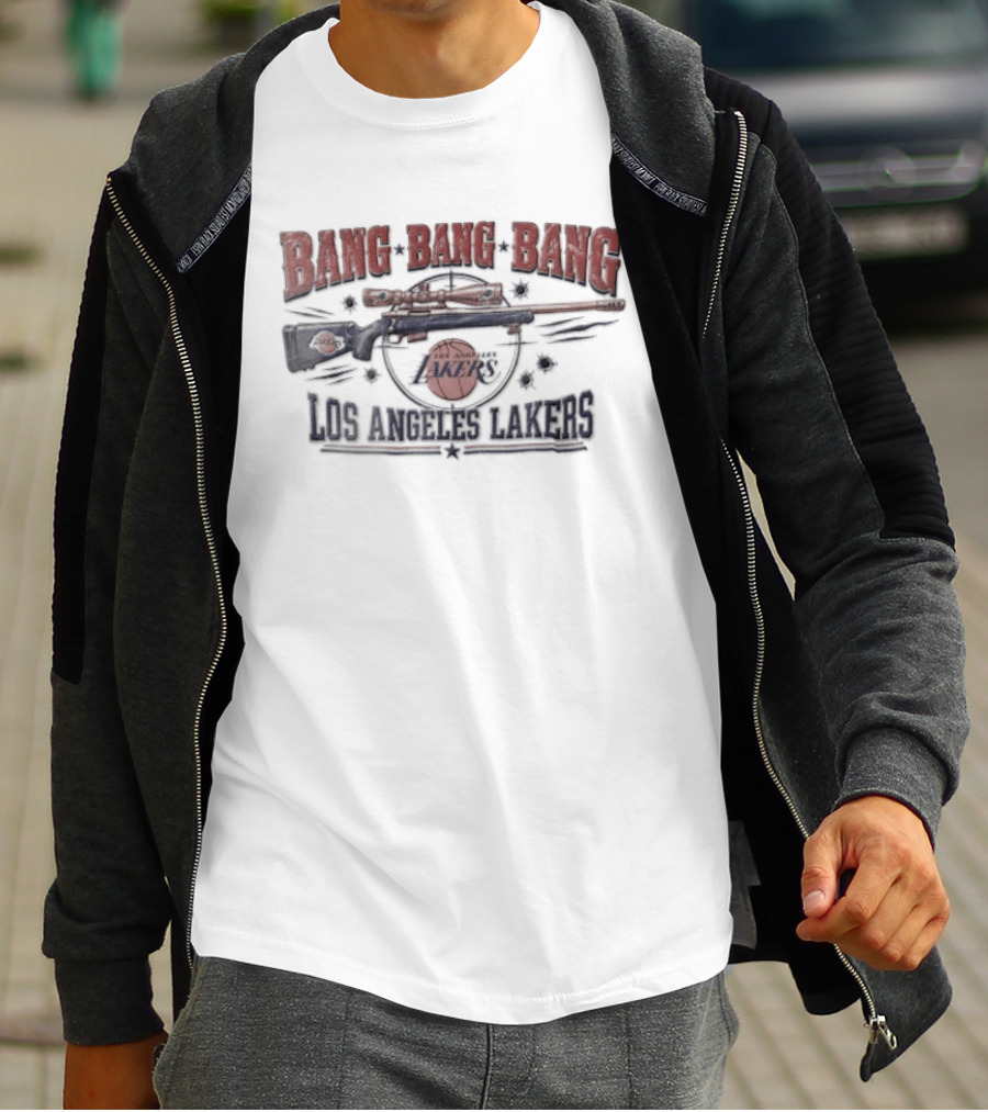 Los Angeles Lakers Bang Sniper Rifle Scope Bullet Holes NBA Basketball T-Shirt