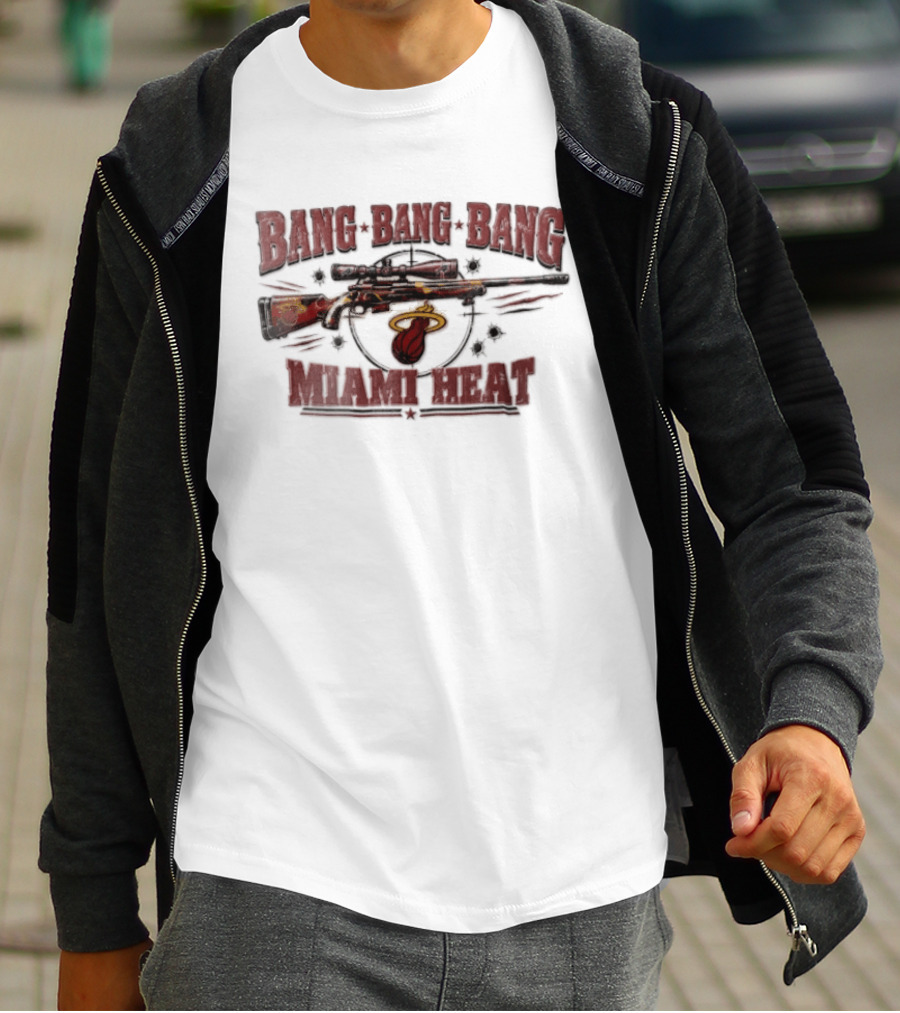 Bang Bang Bang Miami Heat Sniper Rifle Target Bullet Holes Distressed T-Shirt