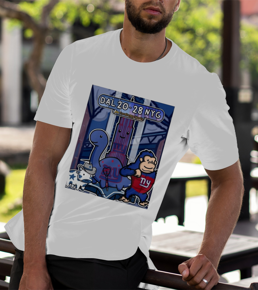 CornDoggy Sports DAL 20 28 NYG Dallas Cowboys New York Giants Cartoon Characters T-Shirt