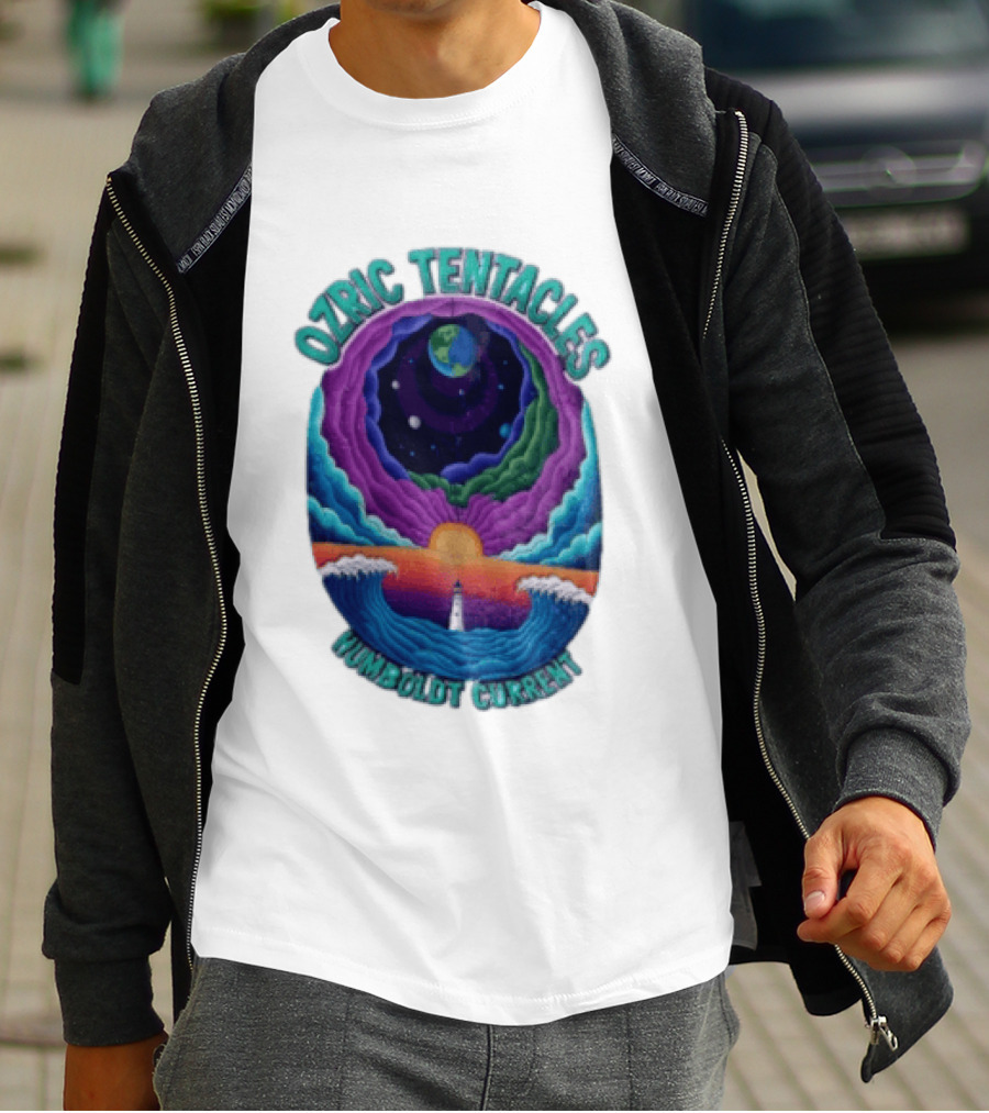 Ozric Tentacles Humboldt Current Ocean Lighthouse Sunset Planet Waves T-Shirt