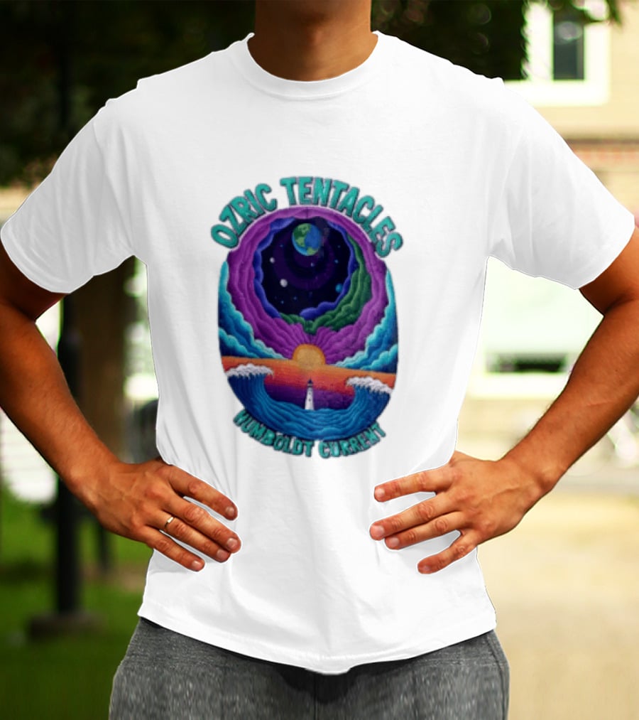 Ozric Tentacles Humboldt Current Ocean Lighthouse Sunset Planet Waves T-Shirt