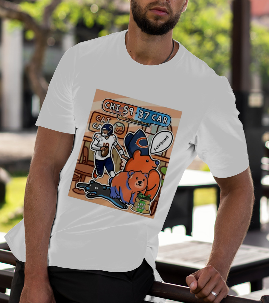 CHI 59 37 CAR CornDoggy Sports Chicago Bears Vs Carolina Panthers Scorigami Cat Café $150 Grand T-Shirt