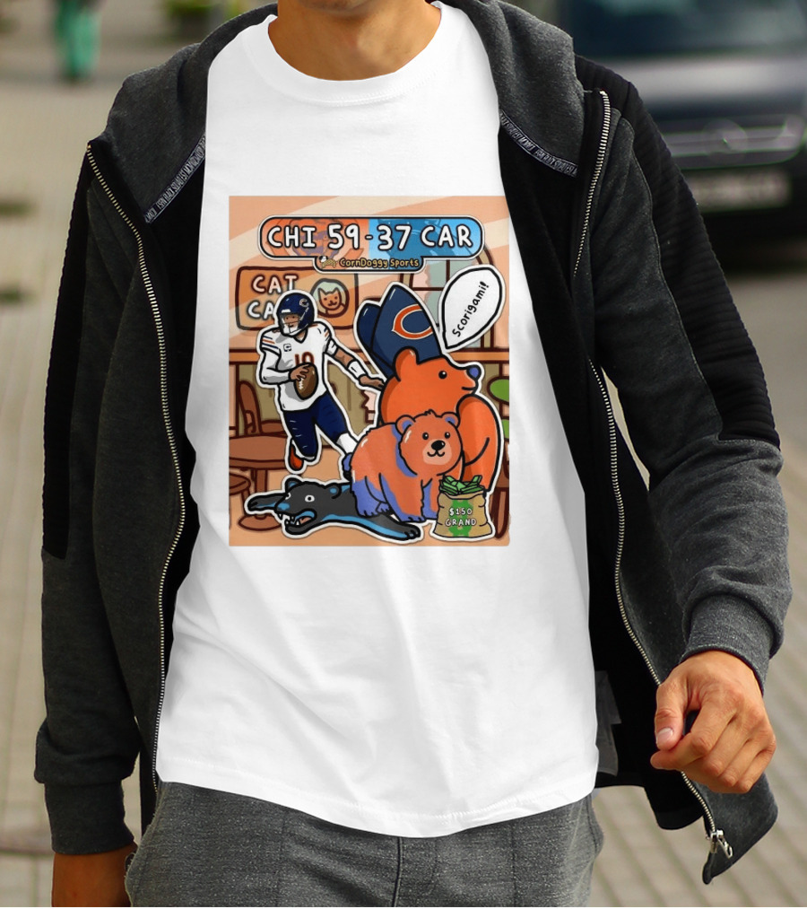 CHI 59 37 CAR CornDoggy Sports Chicago Bears Vs Carolina Panthers Scorigami Cat Café $150 Grand T-Shirt