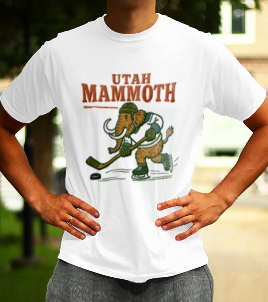 Utah Mammoth Hockey Player Mammoth Playing Hockey T-Shirt