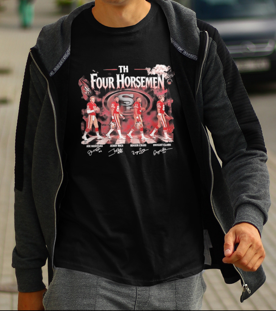 San Francisco 49ers The Four Horsemen Joe Montana Jerry Rice Roger Craig Dwight Clark Abbey Road Halloween T-Shirt