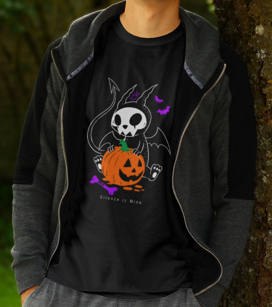 Silence Iz Mine Sim Store Rolling Cradle Black Purple Halloween Characters Pumpkin Bats T-Shirt