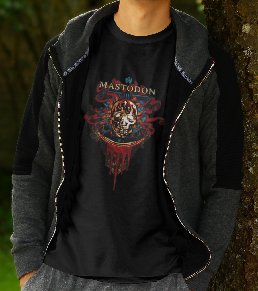 Mastodon Crystal Skull Art Red Blue Flame T-Shirt