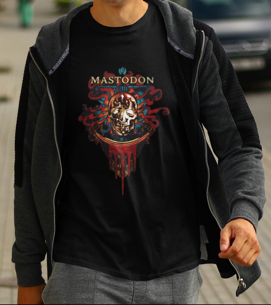 Mastodon Crystal Skull Art Red Blue Flame T-Shirt