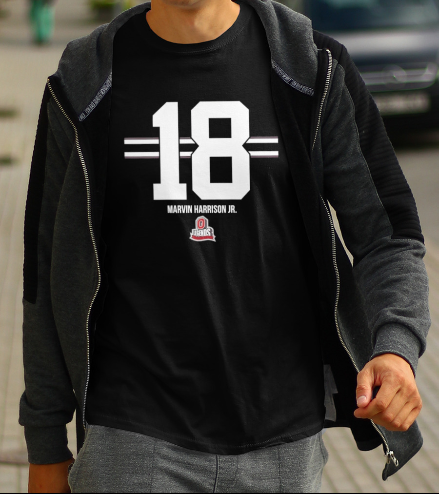 Ohio State Buckeyes Marvin Harrison Jr. 18 Stripe Football T-Shirt
