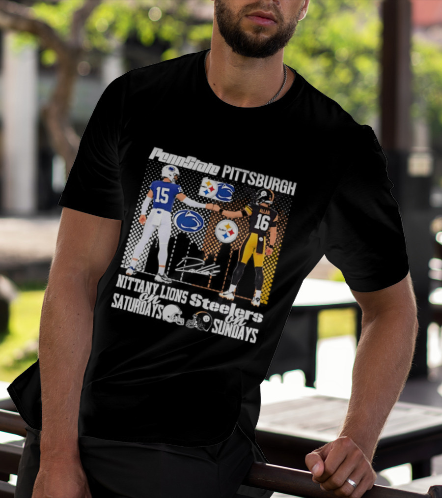 Penn State Nittany Lions Saturdays Pittsburgh Steelers Sundays Skyline Football Rivalry T-Shirt
