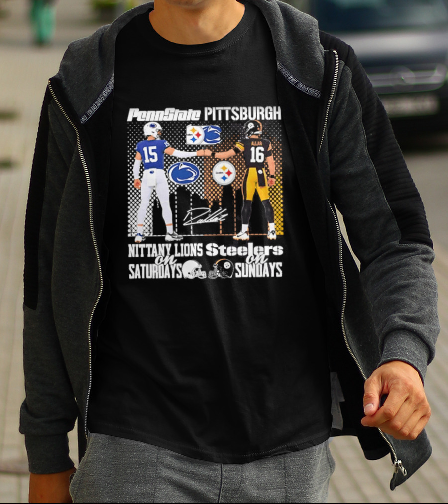 Penn State Nittany Lions Saturdays Pittsburgh Steelers Sundays Skyline Football Rivalry T-Shirt