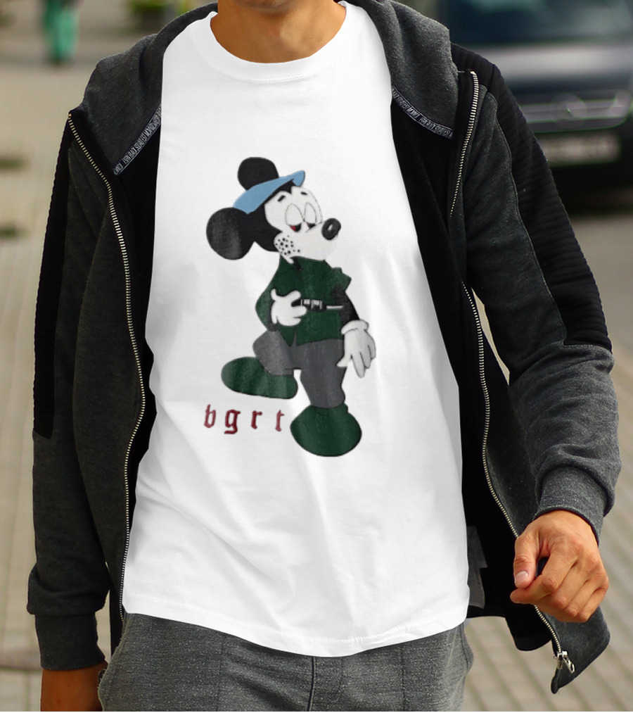 BGRT Cartoon Mouse Green Jacket Syringe Cigarette T-Shirt