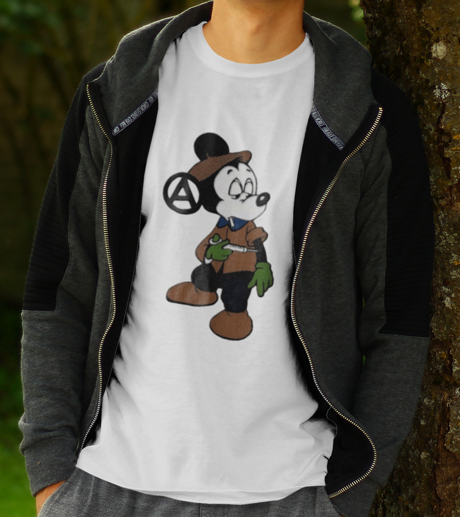 Bootleg Halftone Cartoon Mouse Anarchy Syringe T-Shirt