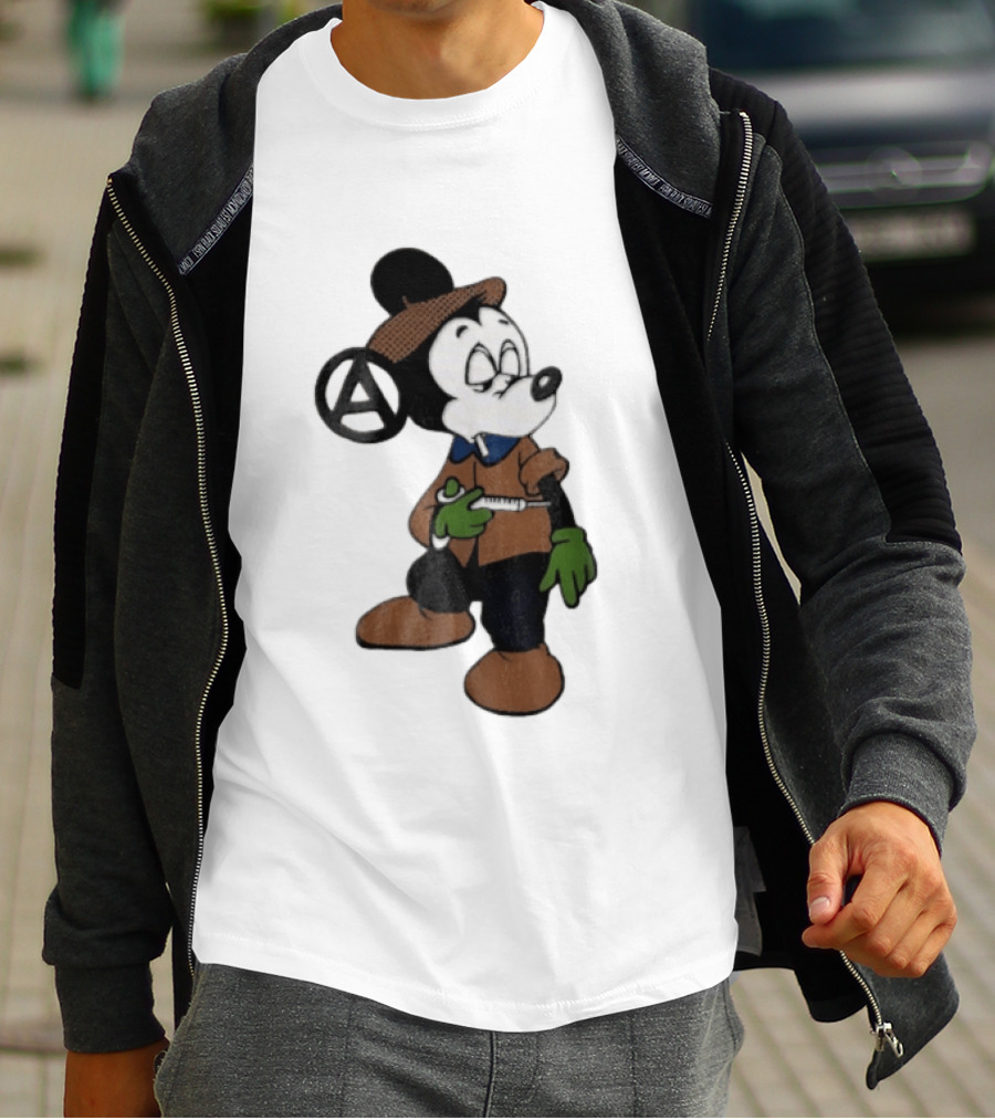 Bootleg Halftone Cartoon Mouse Anarchy Syringe T-Shirt