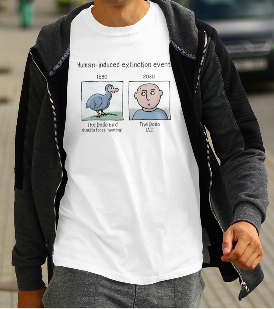 Human Induced Extinction Events Dodo Bird 1680 And AI 2023 T-Shirt