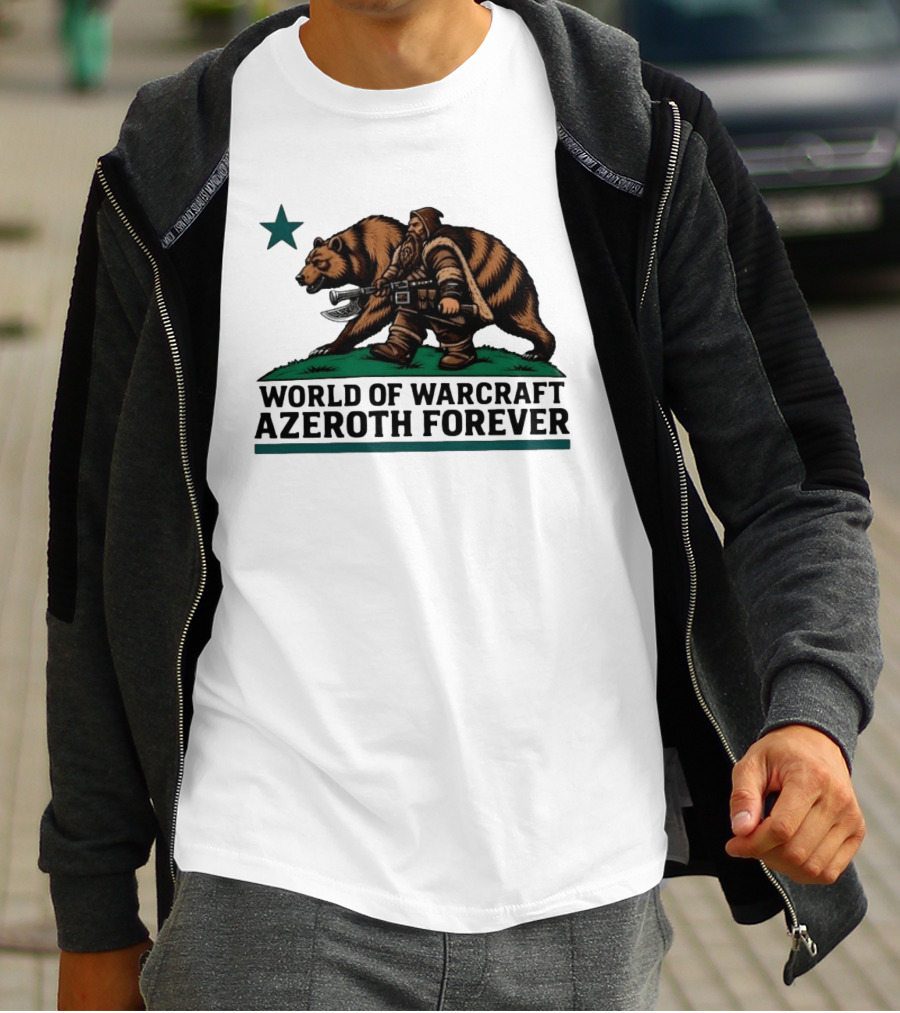 World Of Warcraft Azeroth Forever Dwarf With Bear Companion T-Shirt