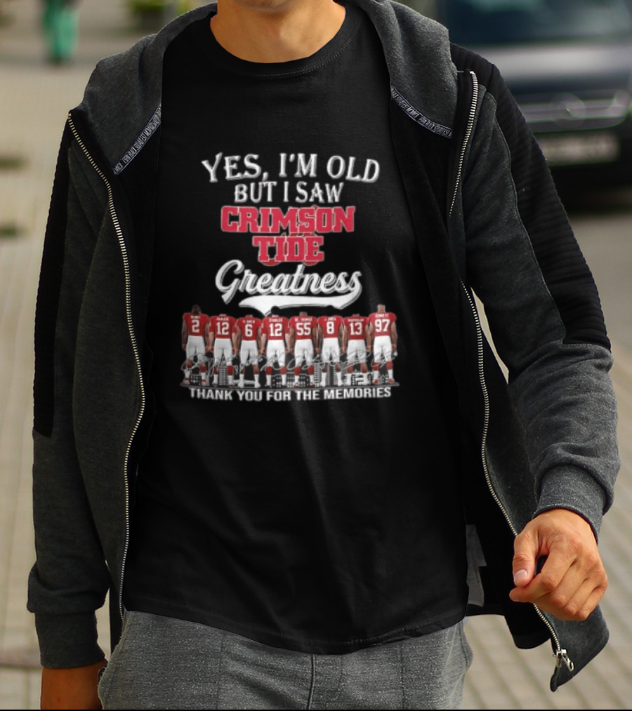 Yes I'm Old But I Saw Crimson Tide Greatness Thank You For The Memories Back View Football Roster T-Shirt