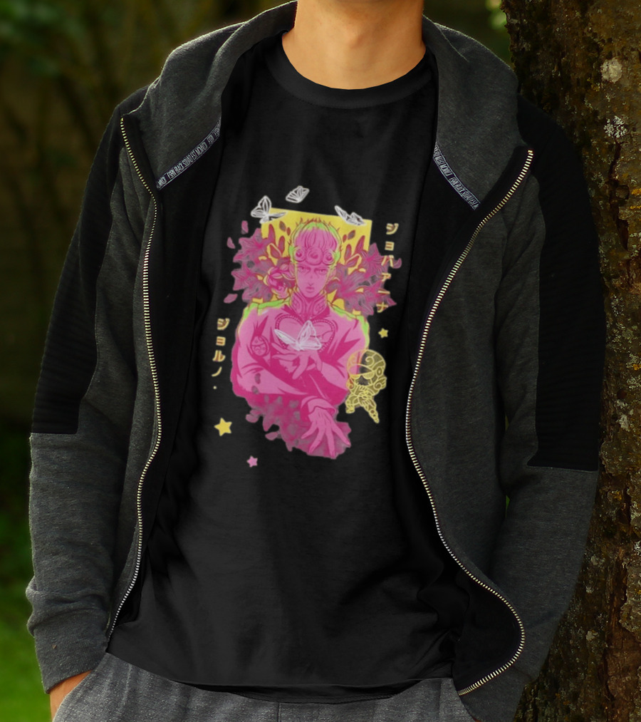 Giorno Giovanna JoJo's Bizarre Adventure Romaji Butterflies Neon Manga T-Shirt