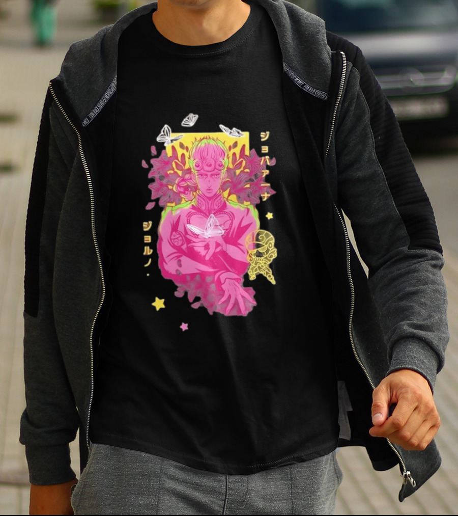 Giorno Giovanna JoJo's Bizarre Adventure Romaji Butterflies Neon Manga T-Shirt