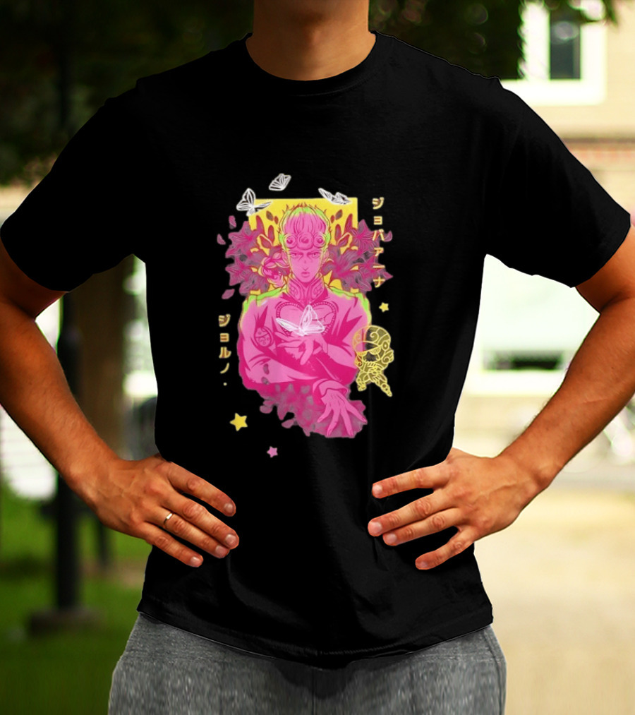 Giorno Giovanna JoJo's Bizarre Adventure Romaji Butterflies Neon Manga T-Shirt