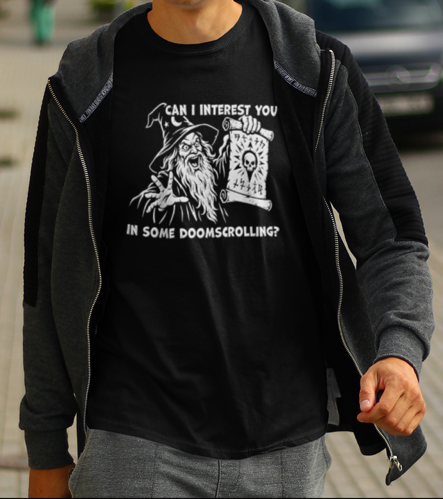 Doomscrolling Wizard Lantern Humor Can I Interest You T-Shirt