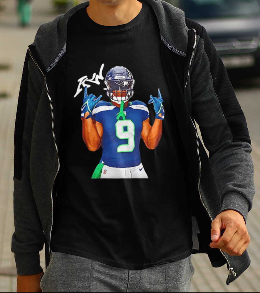 Kenneth Walker Seattle Seahawks Number 9 Hand Gesture Signature T-Shirt