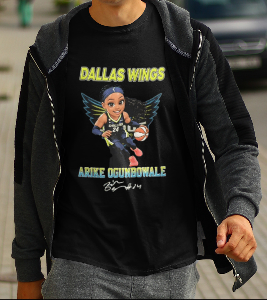 Dallas Wings Arike Ogunbowale Cartoon Caricature Dribbling Basketball Team Player T-Shirt